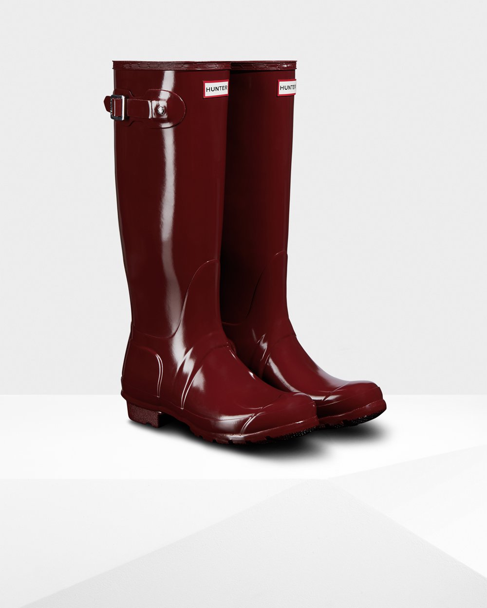 Botas de Lluvia Altas Hunter Mujer - Original Gloss - Grises Rojos - NJSVHYA-60